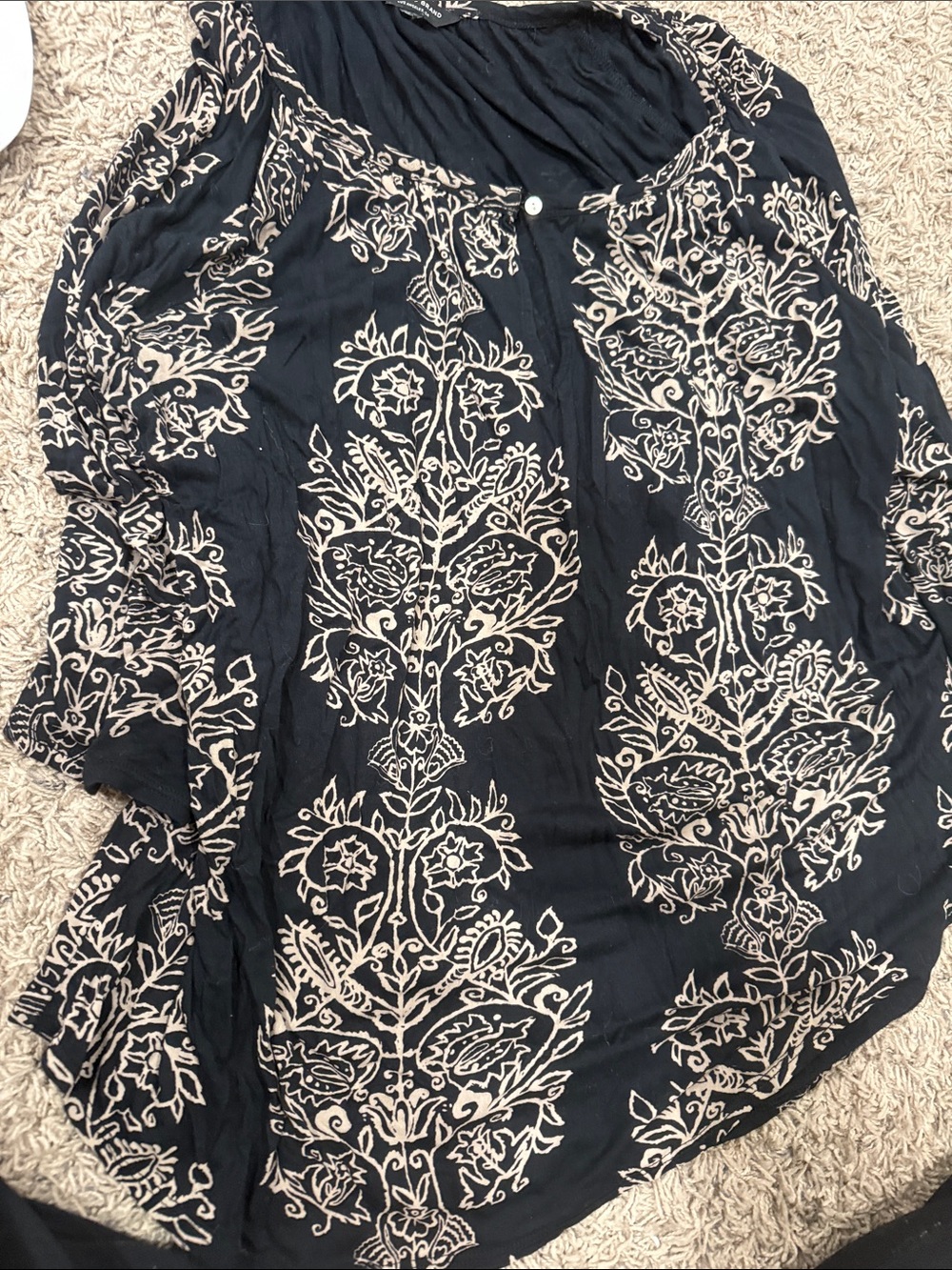 Lucky Brand Black Tunic with Cream Embroidered Motif